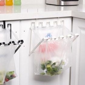 Garbage Bag Holder Hanging Trash for Trash Bag Rack Kitchen Cupboard Mounts Over Cabinet Doors Cupboards Garbage Rack Organizer - white