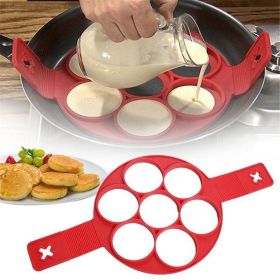 Silicone 7 Holes Fried Egg Mold Pancake Maker Mold Forms Non-Stick Easy Omelette Mold Kitchen Accessories - red