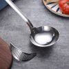 1pc 2 In 1 Soup Spoon, Long Handle Home Ladle Strainer, Stainless Steel Cooking Colander, Kitchen Porridge Scoop Tableware Tool - Silvery