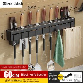 Non Punching Kitchen Hook Wall Mounted Storage Rack (Option: Thickened black-60cm)